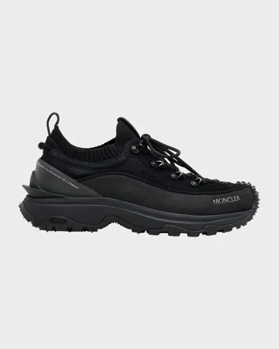 Moncler Trailgrip Lite 3 Nubuck And Suede Sneakers In Black