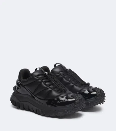 Moncler Trailgrip Puffer Leather-trimmed Sneakers In Black