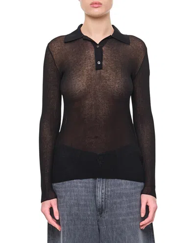 Moncler Transparent Long-sleeve Polo Shirt In Black