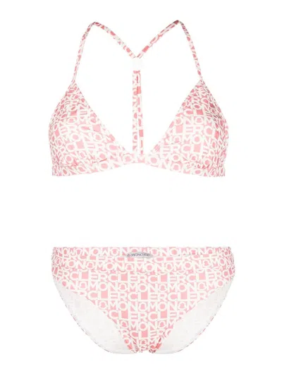 Moncler Logo Print Two-piece Swimsuit In Pink