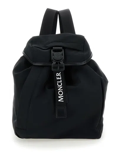 Moncler Trick Black Backpack With Logo Print In Nylon Woman