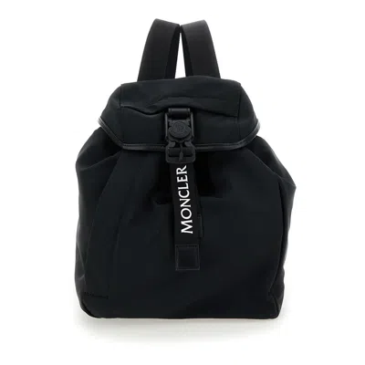 Moncler Trick Black Backpack With Logo Print In Nylon Woman
