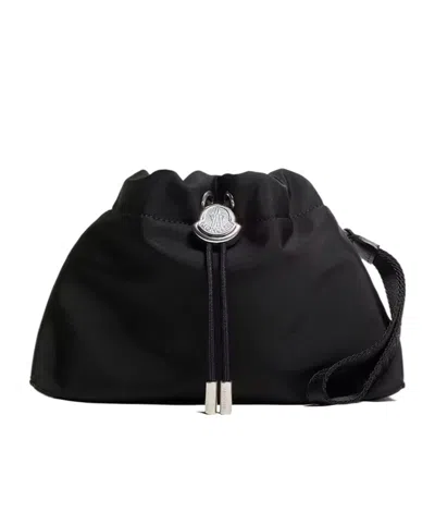 Moncler Trick Logo Plaque Drawstring Pouch In Black