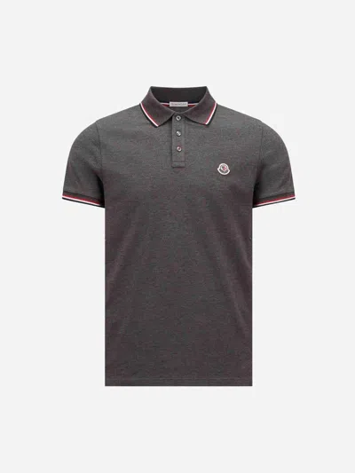 Moncler Tricolor Cotton Polo In Gray