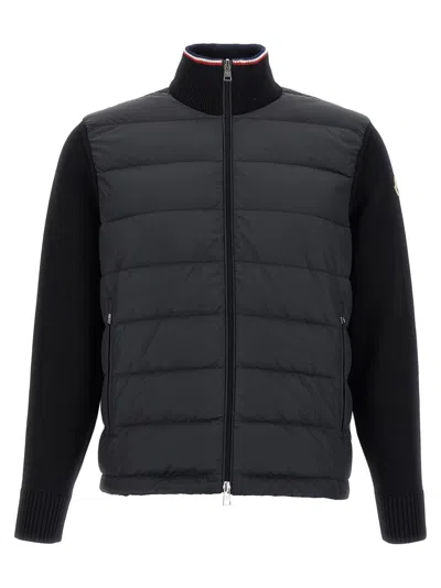 Moncler Tricolor Detail Padded Cardigan In Gray