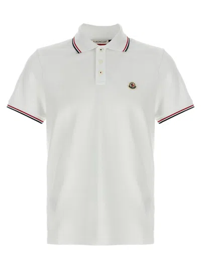 Moncler Cotton Piquet Polo Shirt With Tricolor Trim In White