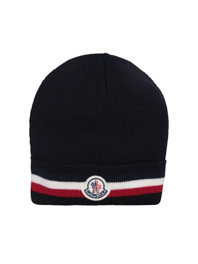 Moncler Tricolor Details Blue Beanie