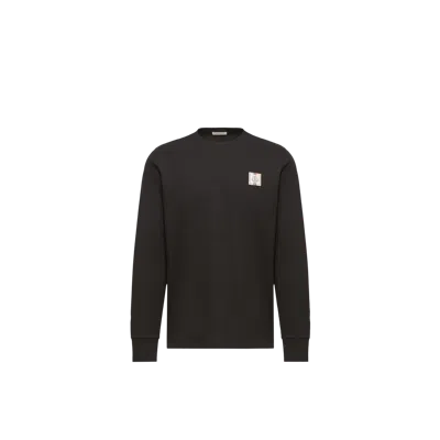 Moncler Tricolor Logo Long Sleeve Cotton T-shirt, Men, Black, Size: Xl