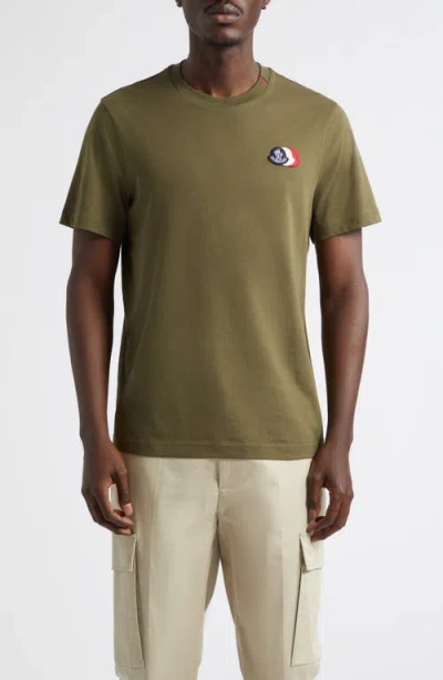 Moncler Tricolor Logo Patch T-shirt In Green