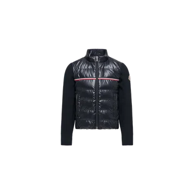 Moncler Tricolour Padded Cotton Blend Cardigan In Black