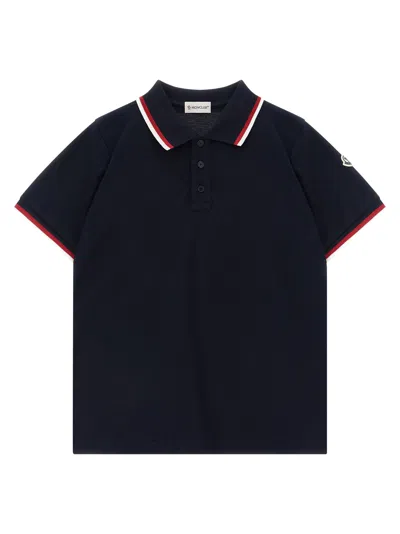 Moncler Kids' Tricolor Polo Shirt In Blue