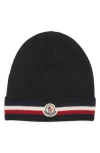 Moncler Tricolor Wool Beanie In Black