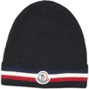 Moncler Tricolor Stripe Ribbed Wool Beanie In Black