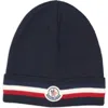 Moncler Tricolor Stripe Virgin Wool Beanie In Blue