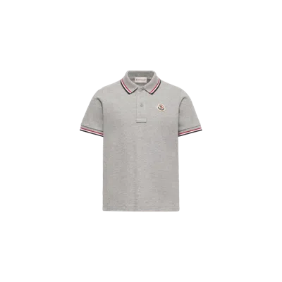 Moncler Kids' Tricolor Trim Cotton Piquet Polo Shirt, Boys, Grey, Size: 8y In Gray