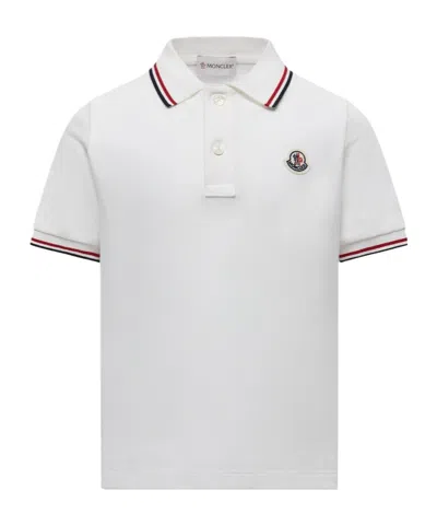 Moncler Tricolor Trim Cotton Piquet Polo Shirt In White