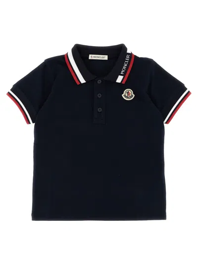 Moncler Kids' Tricolor Trim Polo Shirt In Blue