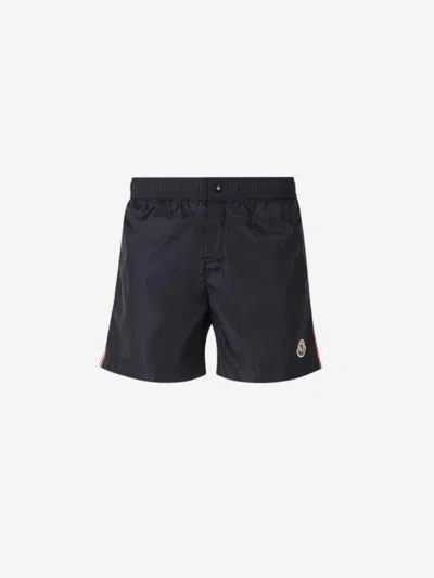 Moncler Tricolor Trim Swimsuit In Blue