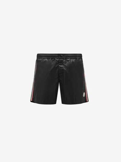 Moncler Tricolor Trim Swimsuit In Black