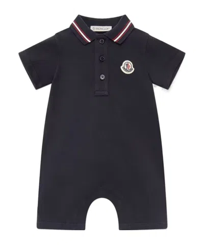Moncler Tricolor-trimmed Cotton Piquet Baby Romper In Blue