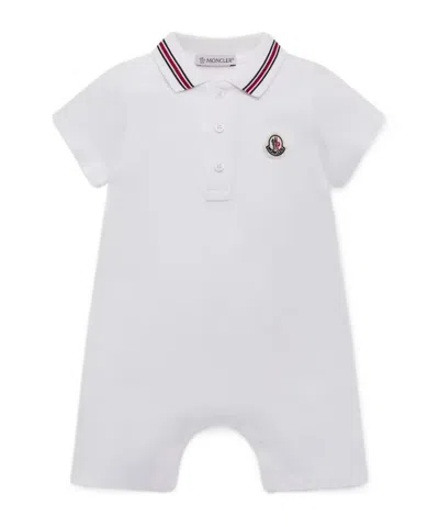 Moncler Tricolor-trimmed Cotton Piquet Baby Romper In White