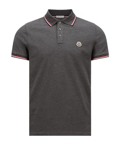 Moncler Tricolor-trimmed Cotton Piquet Polo Shirt In Gray