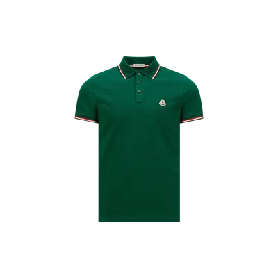 Moncler Tricolor-trimmed Cotton Piquet Polo Shirt, Men, Green, Size: Xs