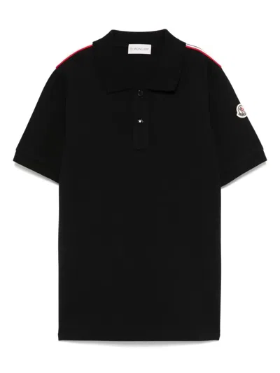 Moncler Kids' Tricolor-trimmed Cotton Polo Shirt In Black