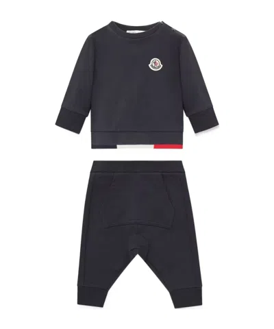 Moncler Tricolor-trimmed Cotton Sweatsuit Set In Blue