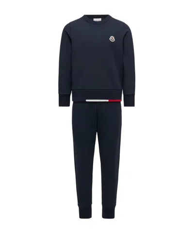 Moncler Tricolor-trimmed Cotton Sweatsuit Set In Blue