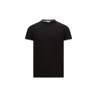MONCLER TRICOLOR-TRIMMED COTTON T-SHIRT, MEN, BLACK, SIZE: XXL