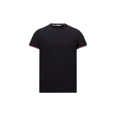 Moncler Tricolor-trimmed Cotton T-shirt Blue In Midnight Blue