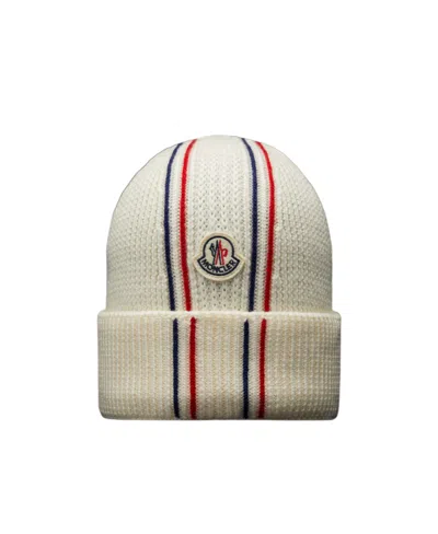 Moncler Tricolor Wool Beanie White In Nude