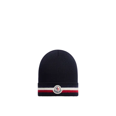 Moncler Tricolor Wool Beanie Blue