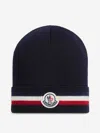 Moncler Beanie With Tricolor Band In Blue