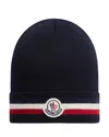 Moncler Logo Virgin Wool Beanie In Navy