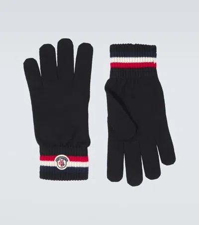 Moncler Tricolor Wool Gloves In Black