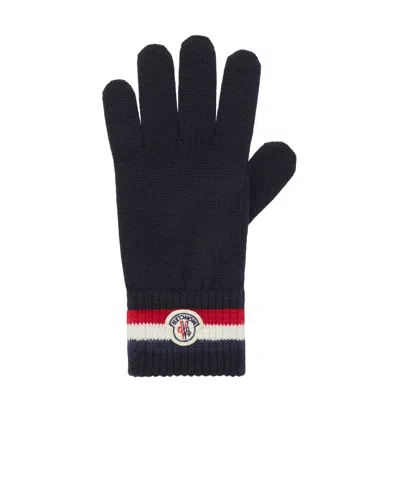 Moncler Tricolor Wool Gloves In Black