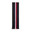 Moncler Logo Patch Stripe Virgin Wool Fringe Scarf In Black