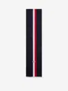 Moncler Logo Patch Stripe Virgin Wool Fringe Scarf In Blue