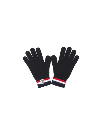 Moncler 'tricolore' Logo Gloves In Black  