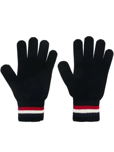 Moncler Tricolored Wool Gloves In Black