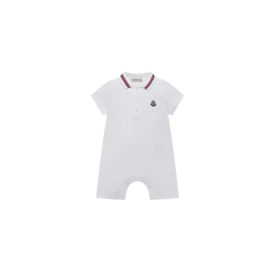 Moncler Kids' Barboteuse En Piqué De Coton À Bords Tricolores, Garçons, Blanc, Taille: 9/12 In White