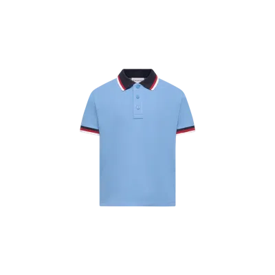 Moncler Kids' Polo En Coton À Bords Tricolores, Garçons, Bleu, Taille: 8a In Blue