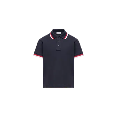 Moncler Kids' Polo En Coton À Bords Tricolores, Garçons, Bleu, Taille: 8a In Blue