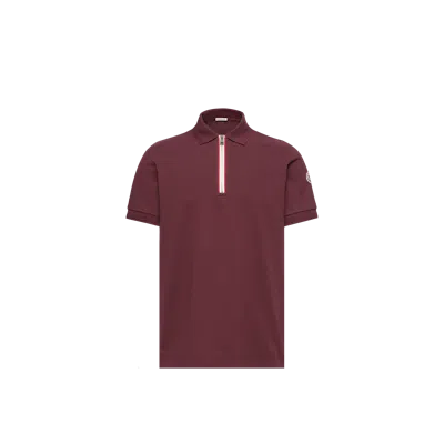 Moncler Polo En Coton À Bords Tricolores, Homme, Rouge, Taille: Xs In Burgundy