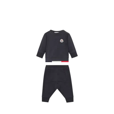 Moncler Kids' Ensemble De Survêtement En Coton À Bords Tricolores, Garçons, Bleu, Taille: 9/12 In Black
