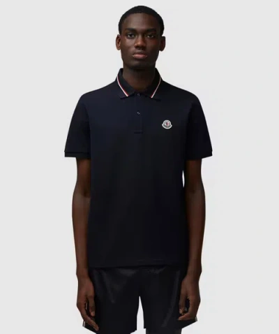 Moncler Tricolour Tip Polo Shirt In Navy