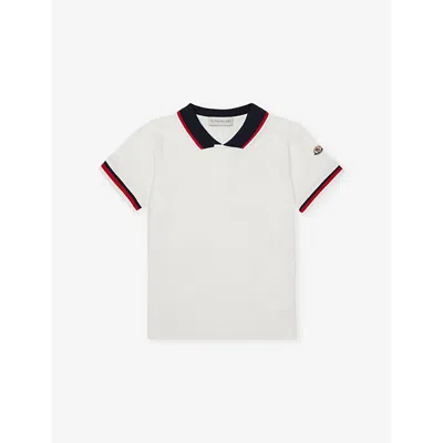 Moncler Kids' Tricolour-trim Cotton-jersey Polo Shirt 4- In Natural