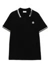 Moncler Kid - Tricolour-trimmed Cotton Piquet Polo Shirt In Black